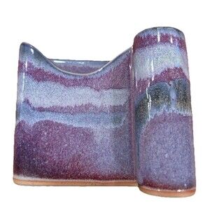 BAY Studio Pottery Notepad Pen Holder Purple Blue Drip Glaze Signed BAY